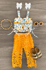 Sunflower Floral Lace Pant Set - Sparkle in Pink