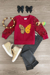 Sunflower Butterfly Lace Sleeve Top - Sparkle in Pink