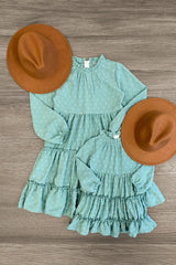 Mom & Me - Dusty Teal Swiss Dot Dress - Sparkle in Pink