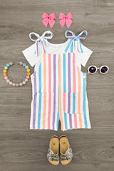 White Striped Tie Overall Set