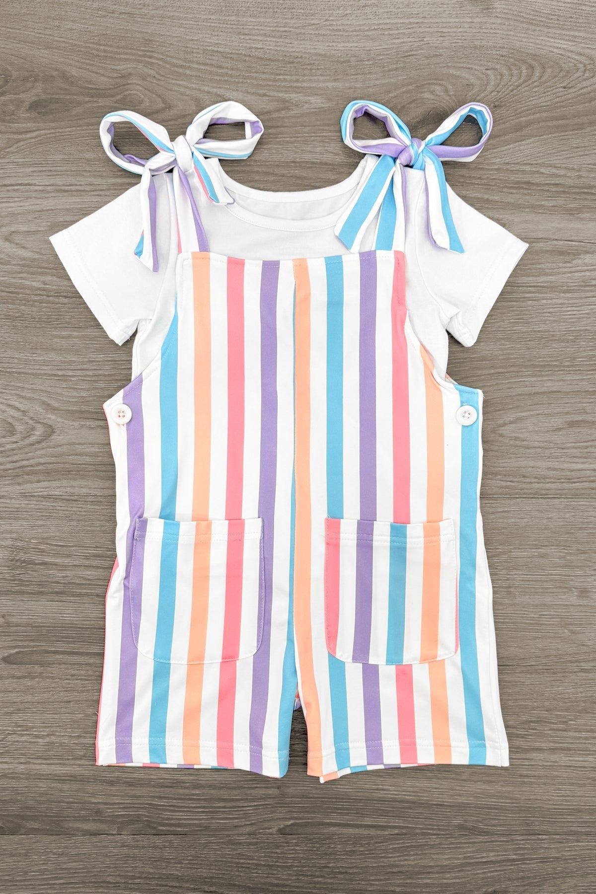 White Striped Tie Overall Set