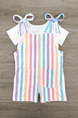White Striped Tie Overall Set