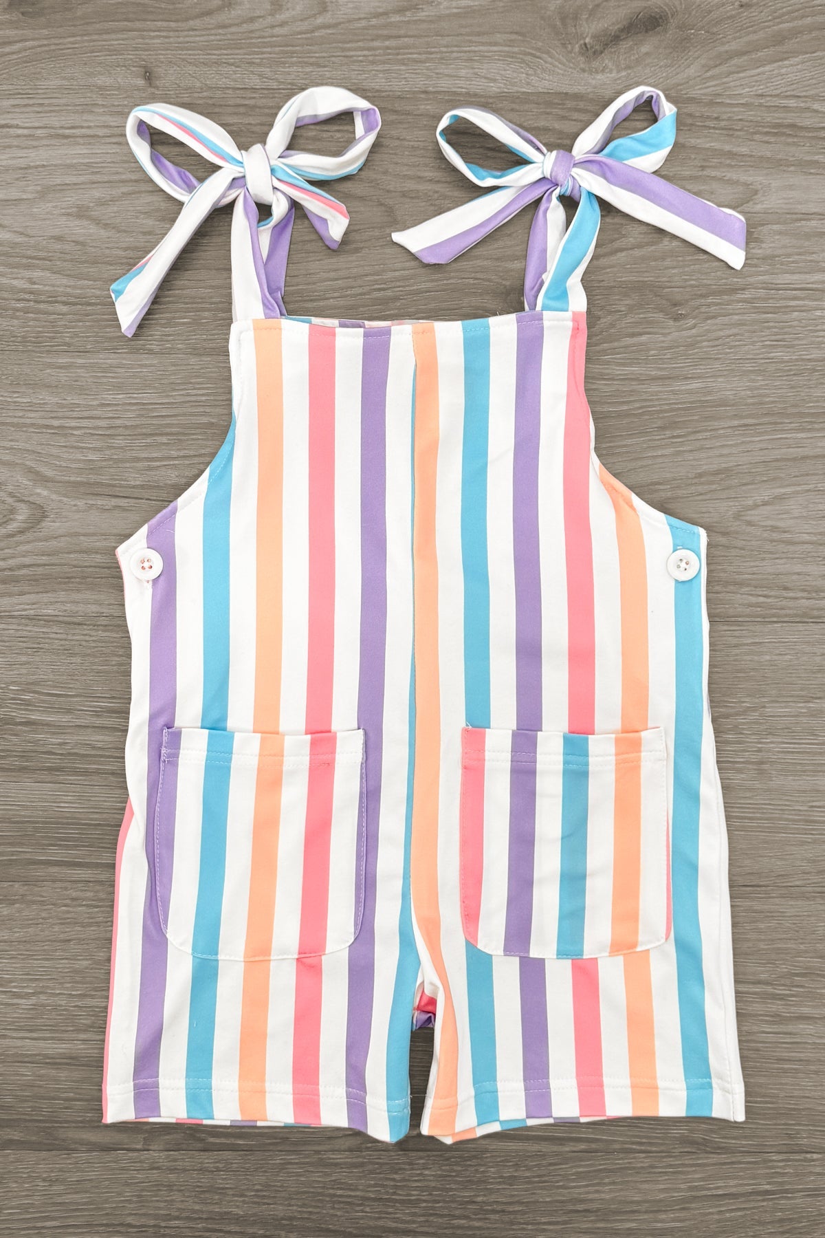 White Striped Tie Overall Set