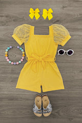 Polka Dot Tulle Puff Sleeve Romper