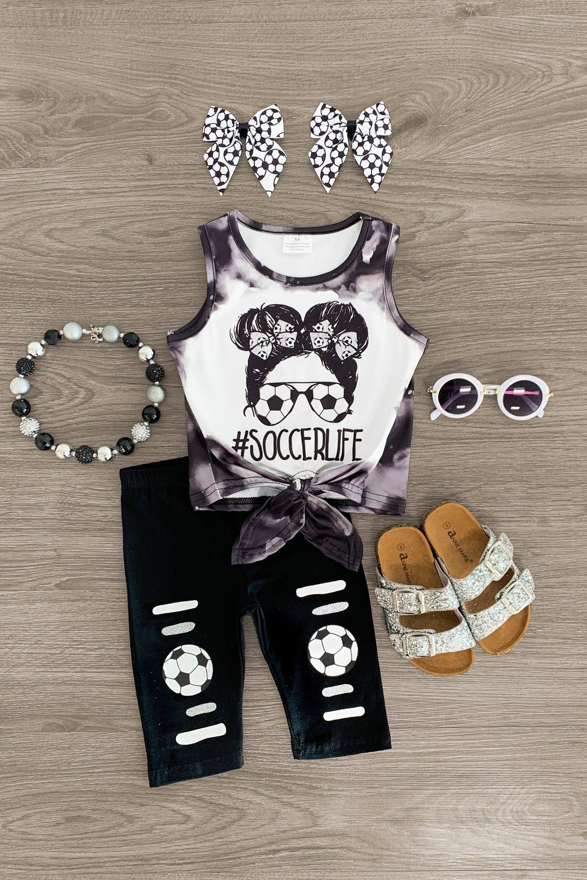 "#SoccerLife" Black Capri Set - Sparkle in Pink