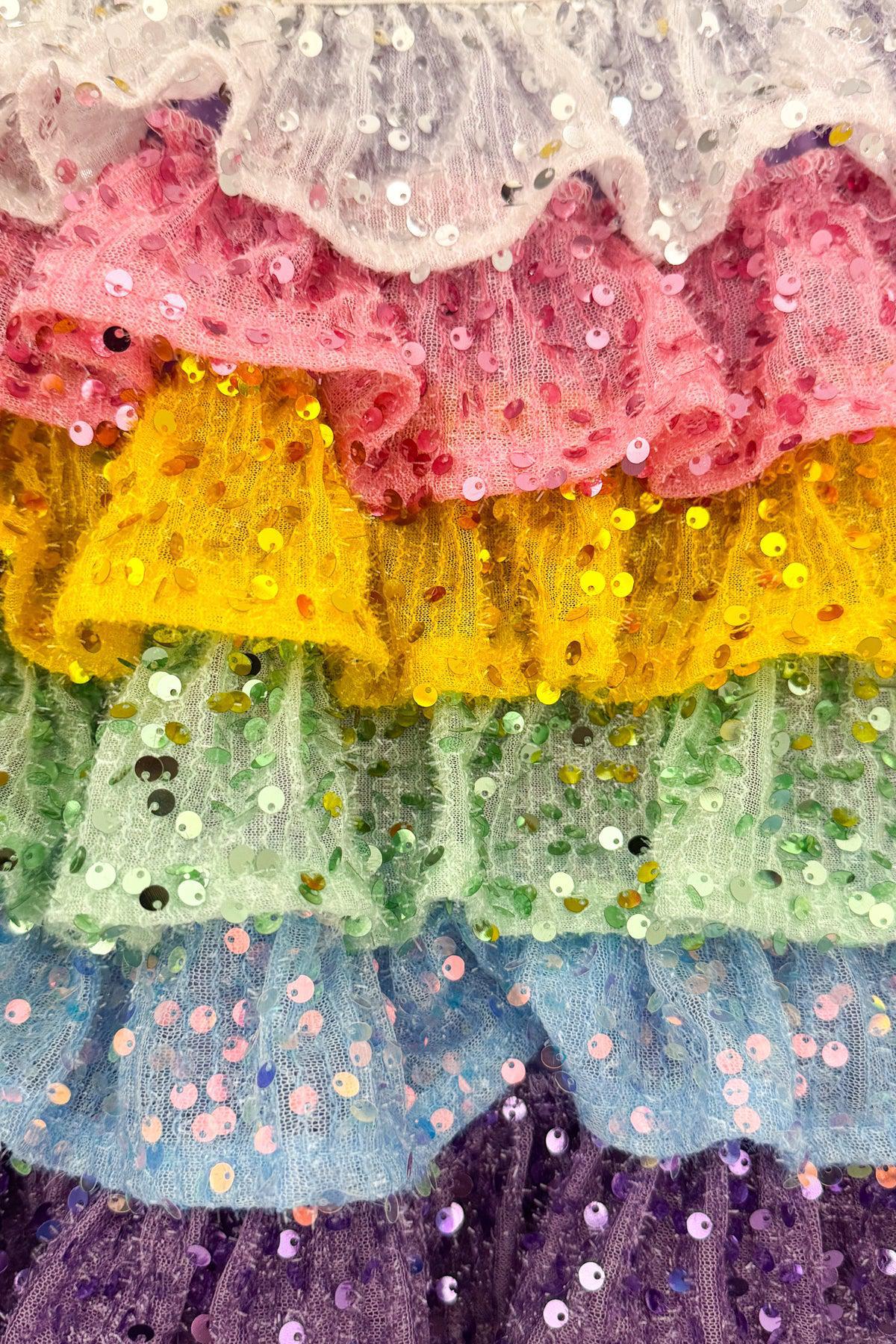 "Bday Girl" Rainbow Ruffle Sequin Skirt Set