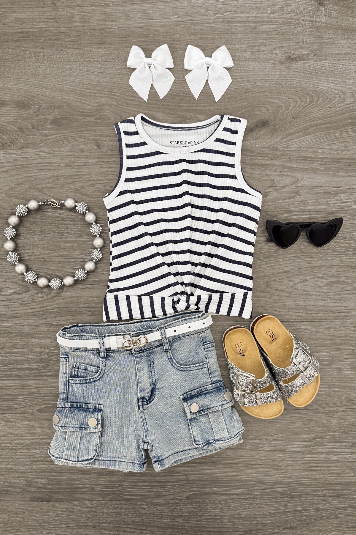 Striped Tank Light Denim Short Set