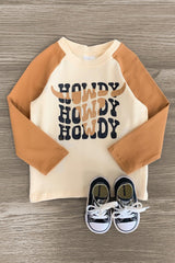 "Howdy" Tan Long Sleeve Top - Sparkle in Pink