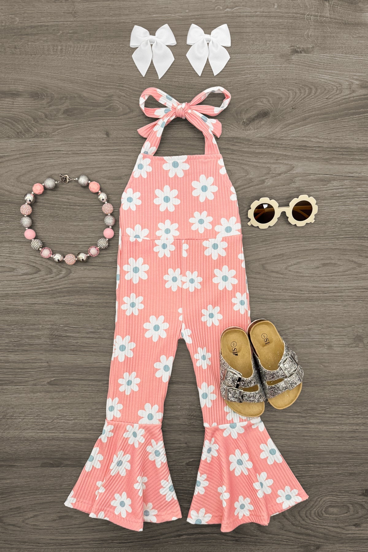 Pink Flower Print Halter Jumpsuit