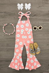Pink Flower Print Halter Jumpsuit
