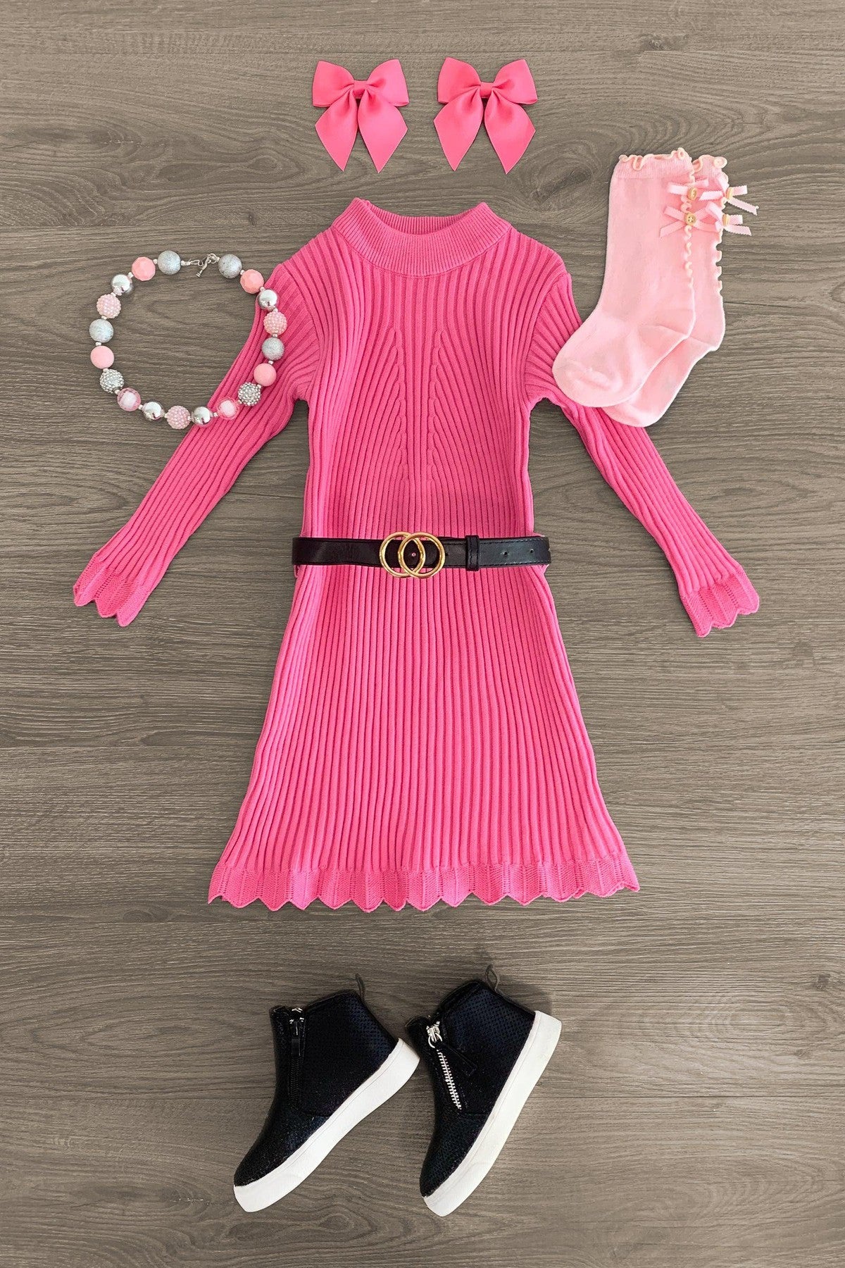 Ribbed Sweater Dress - Sparkle in Pink