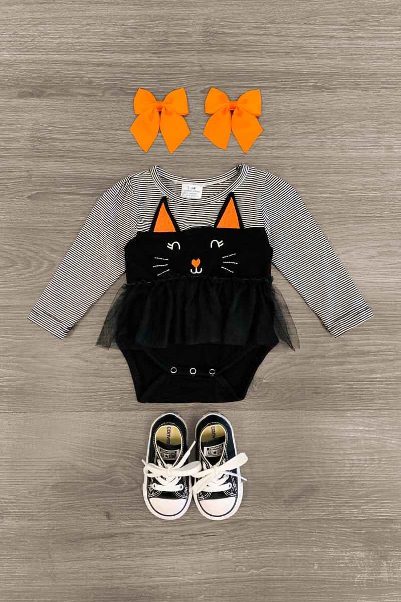 Striped Black Cat Onesie - Sparkle in Pink