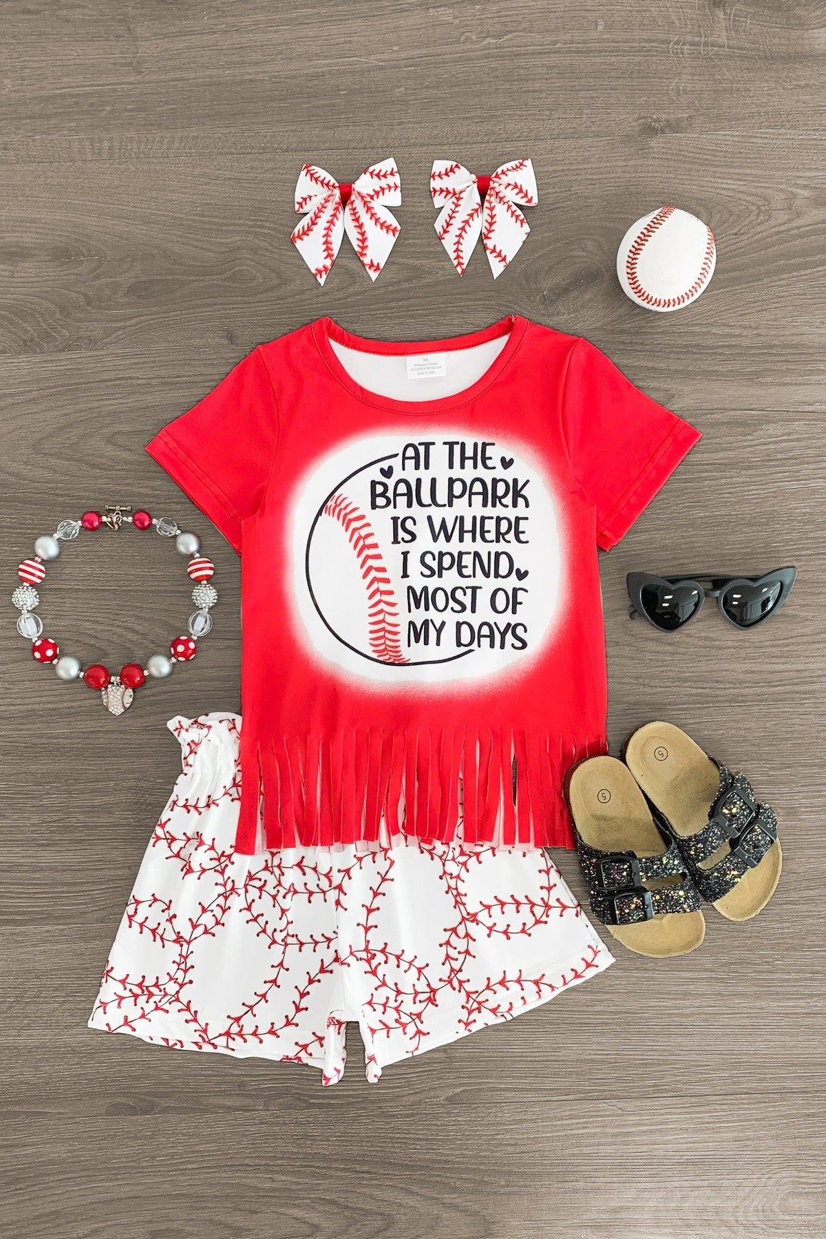 "At the Ballpark is Where I Spend Most of My Days" Baseball Short Set - Sparkle in Pink
