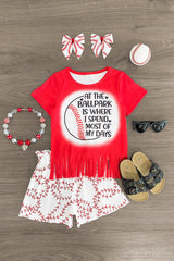 "At the Ballpark is Where I Spend Most of My Days" Baseball Short Set - Sparkle in Pink