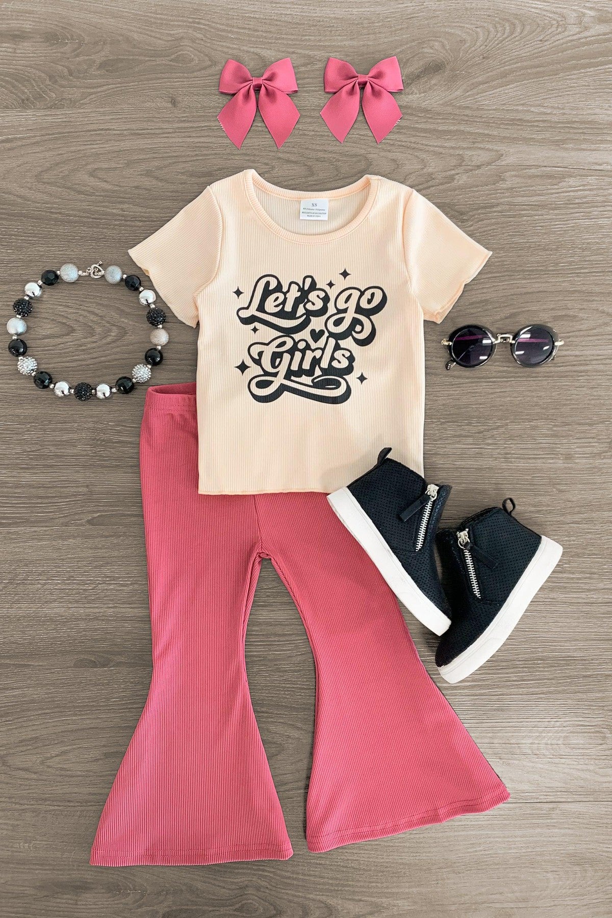 "Let's Go Girls" Pink Bell Bottom Set - Sparkle in Pink