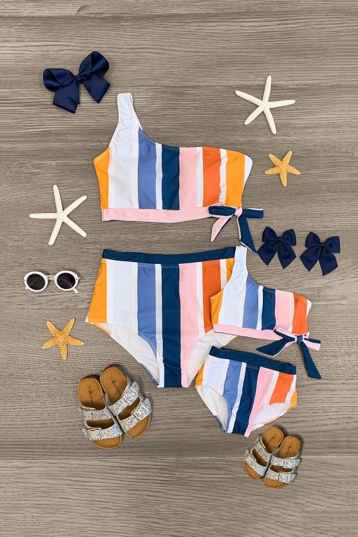 Mom & Me - Striped One Shoulder Bikini - Sparkle in Pink