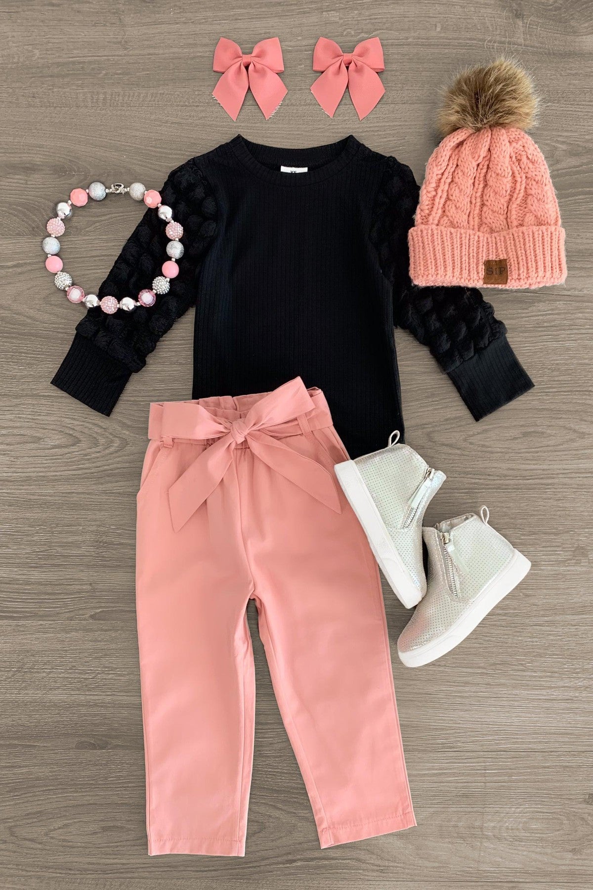 Black & Dusty Pink Pant Set - Sparkle in Pink