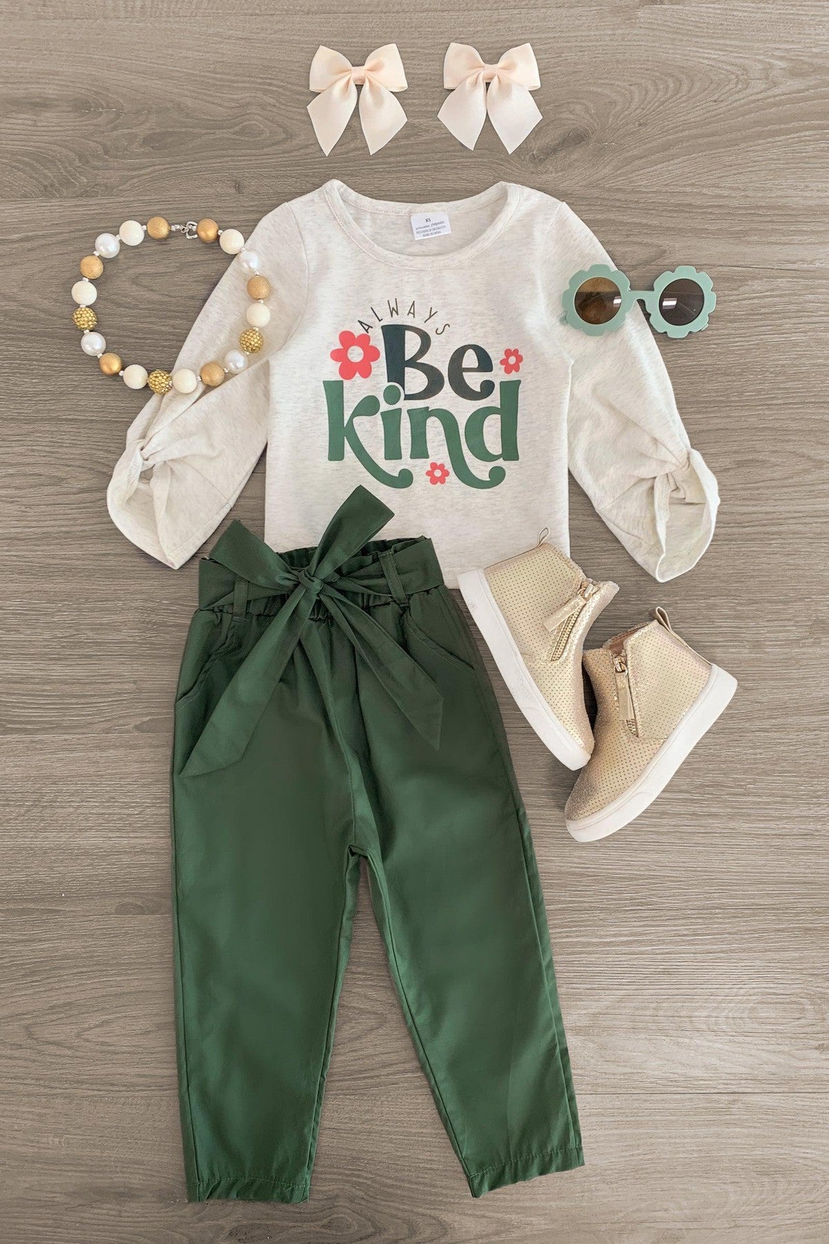 "Always Be Kind" Forest Green Pant Set - Sparkle in Pink
