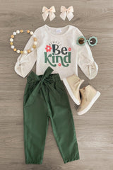 "Always Be Kind" Forest Green Pant Set - Sparkle in Pink