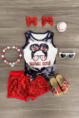 "Baseball Sister" Red Sequin Short Set - Sparkle in Pink