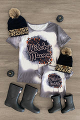 Mom & Me - "Witchy Mama & Mini" Gray Top - Sparkle in Pink