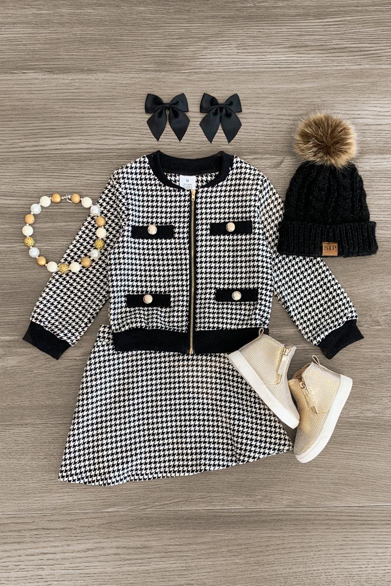 Zip Up Houndstooth Skirt Set - Sparkle in Pink