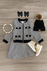 Zip Up Houndstooth Skirt Set - Sparkle in Pink