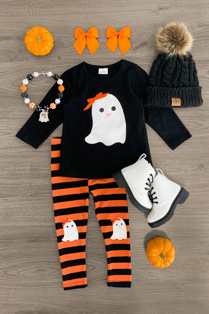 Striped Happy Ghost Legging Set - Sparkle in Pink