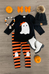 Striped Happy Ghost Legging Set - Sparkle in Pink