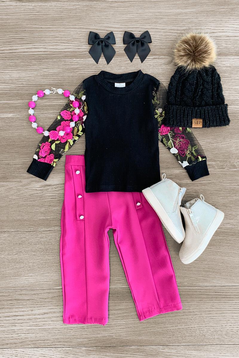 Floral Sleeve Purple Pant Set - Sparkle in Pink