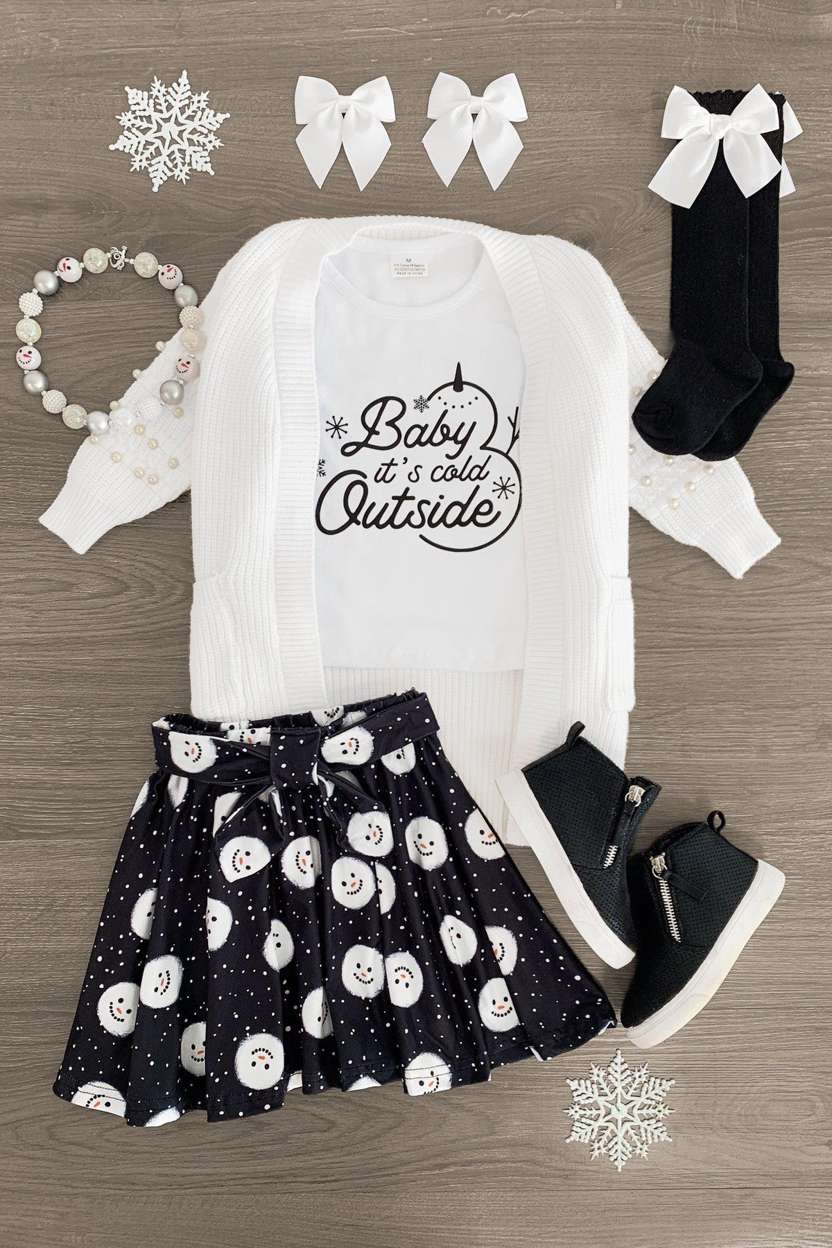 "Baby It's Cold Outside" Snowman Skirt Set - Sparkle in Pink
