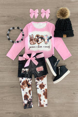 "Peace Love Cows" Denim Short & Legging Set - Sparkle in Pink