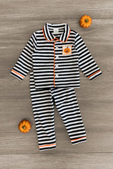 Striped Button Up Pumpkin Pajama Set - Sparkle in Pink