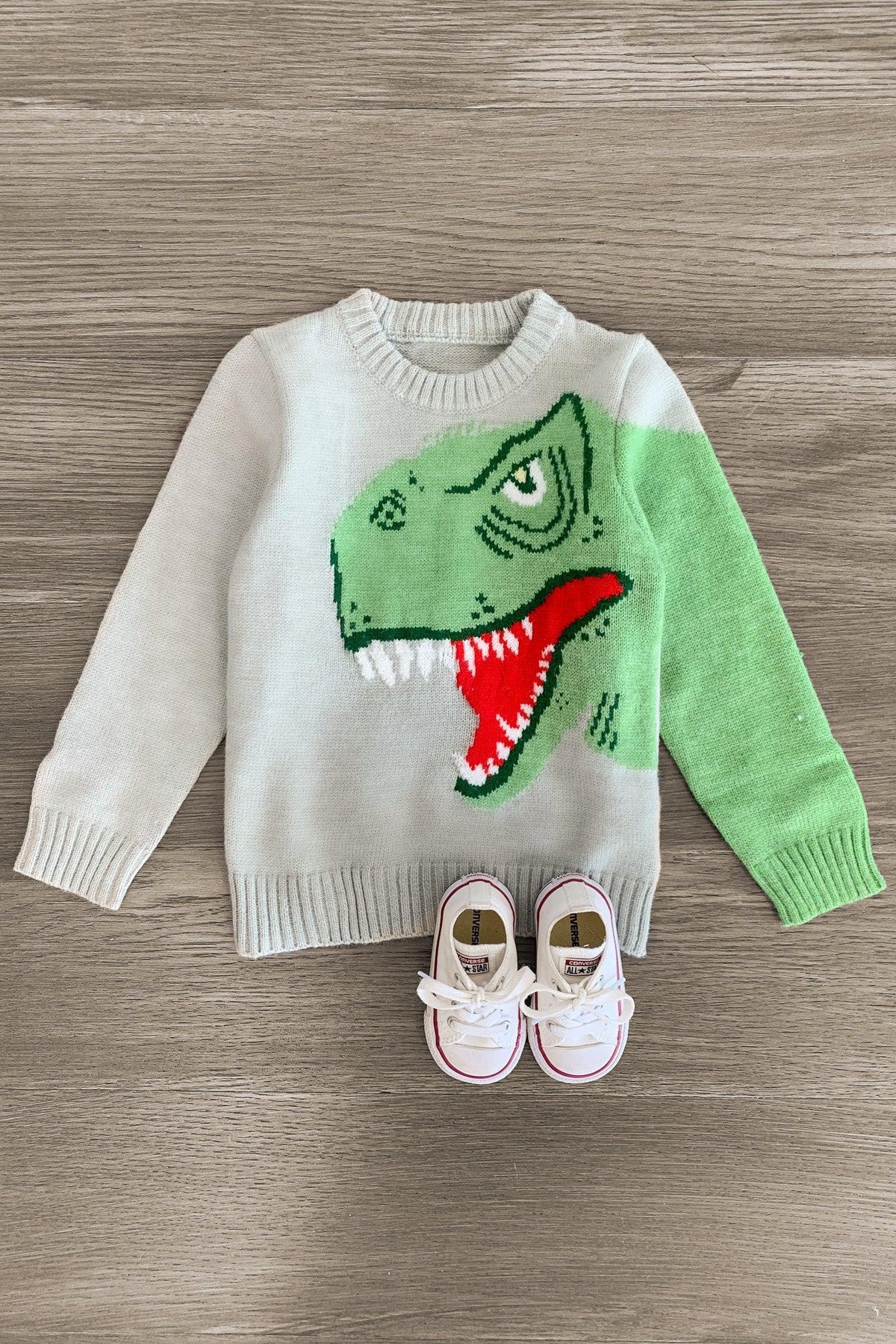 Gray T-Rex Sweater - Sparkle in Pink