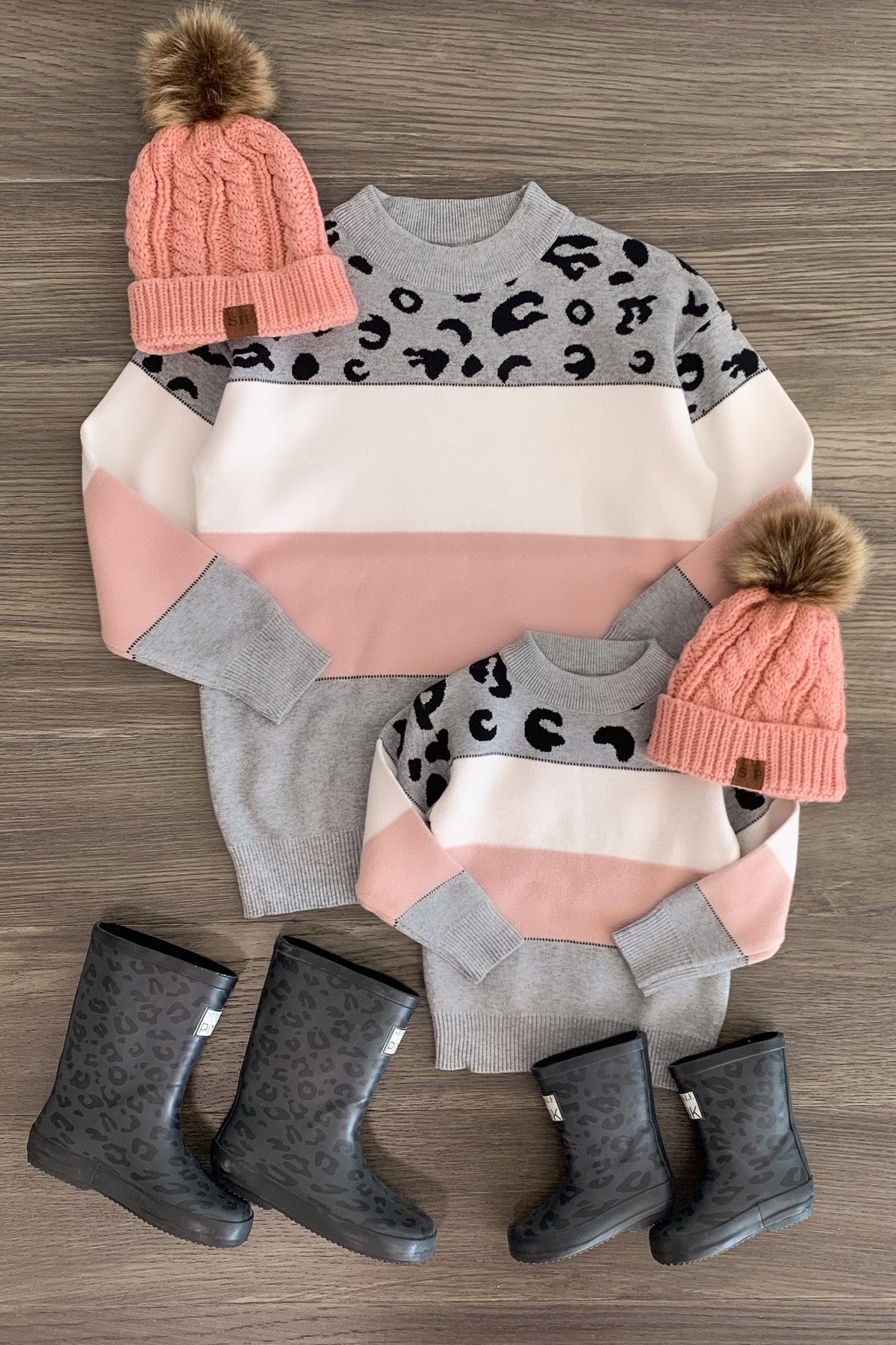 Mom & Me - Gray & Pink Cheetah Sweater - Sparkle in Pink