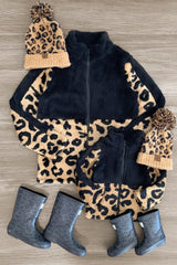 Mom & Me - Black Cheetah Sherpa Zip-Up Jacket - Sparkle in Pink