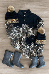 Mom & Me - Black Leopard Denim Jacket - Sparkle in Pink