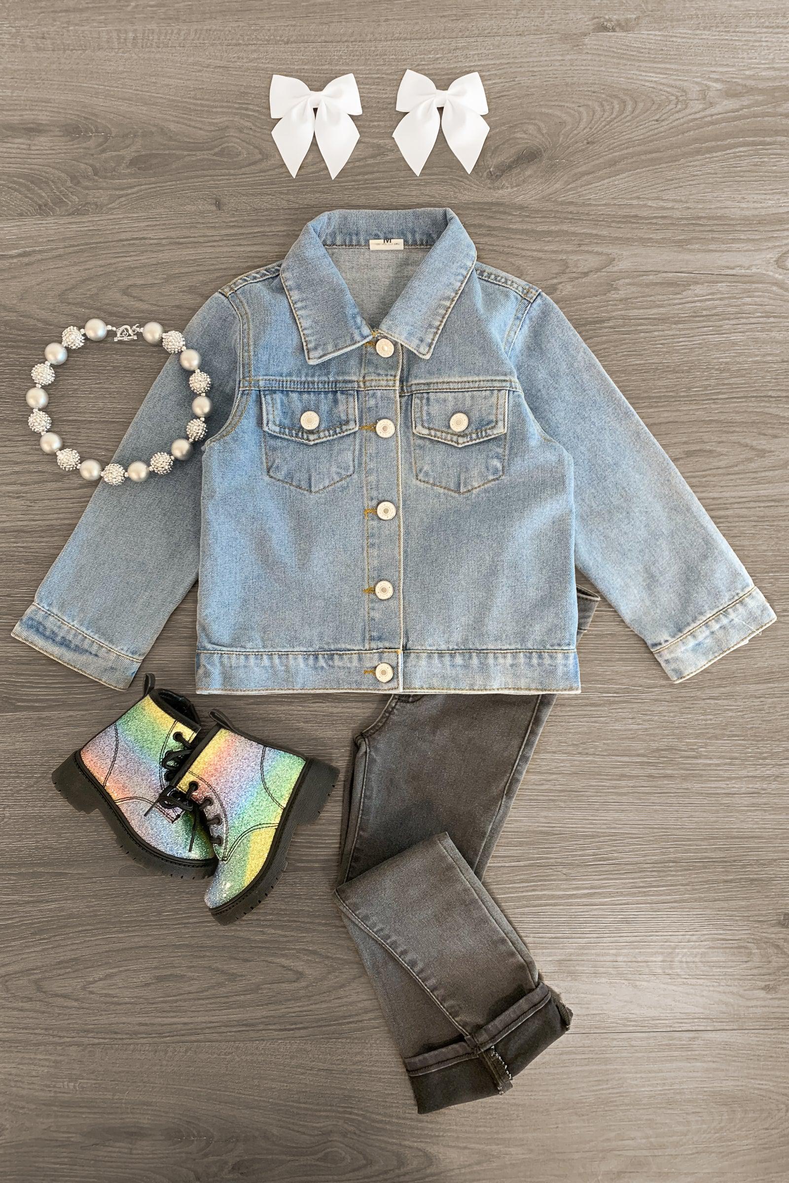 "Be Kind" Denim Jacket - Sparkle in Pink