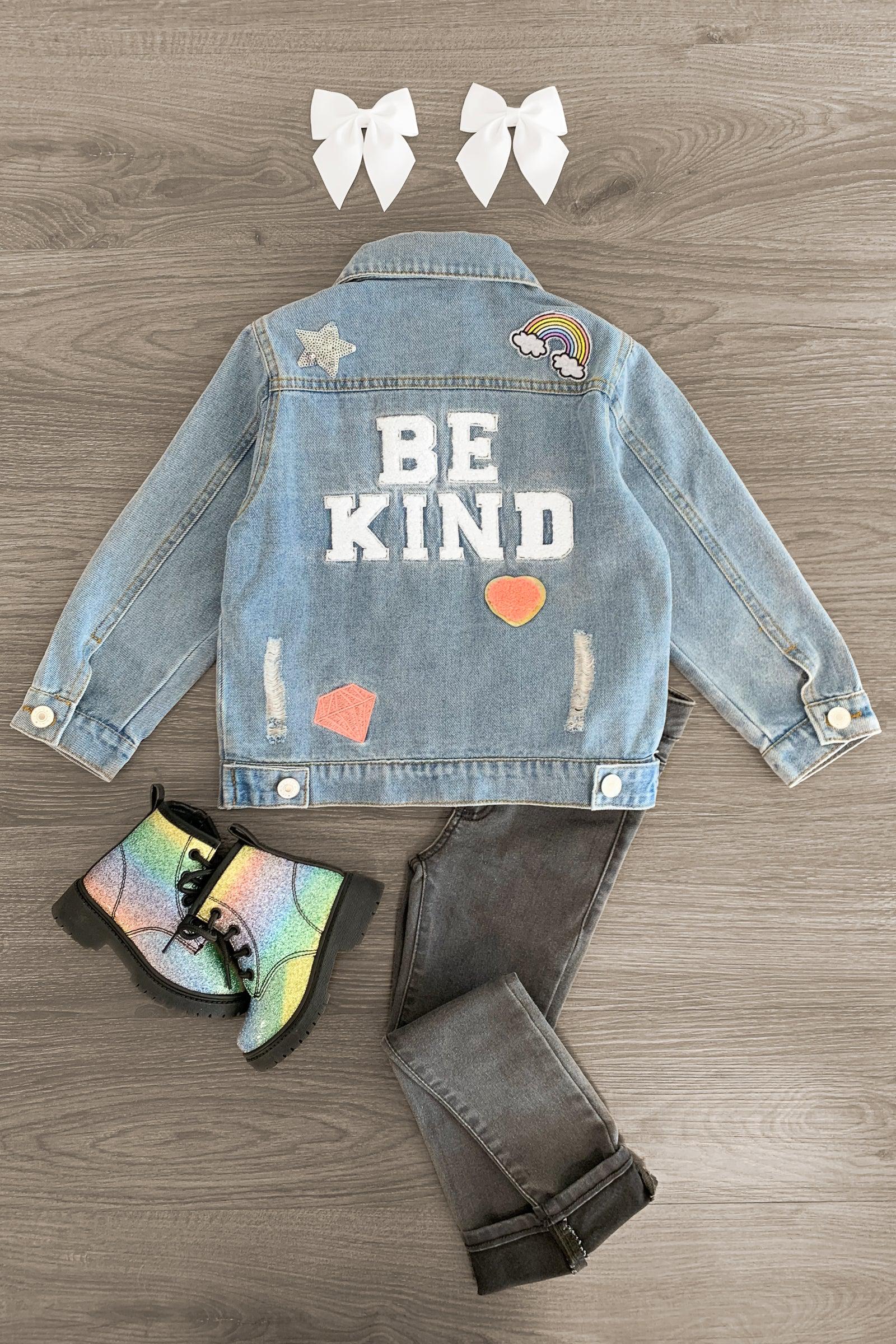 "Be Kind" Denim Jacket - Sparkle in Pink