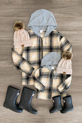 Mom & Me - Cream Zip Flannel Shacket - Sparkle in Pink