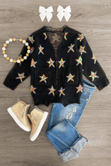 Black Rainbow Star Cardigan - Sparkle in Pink