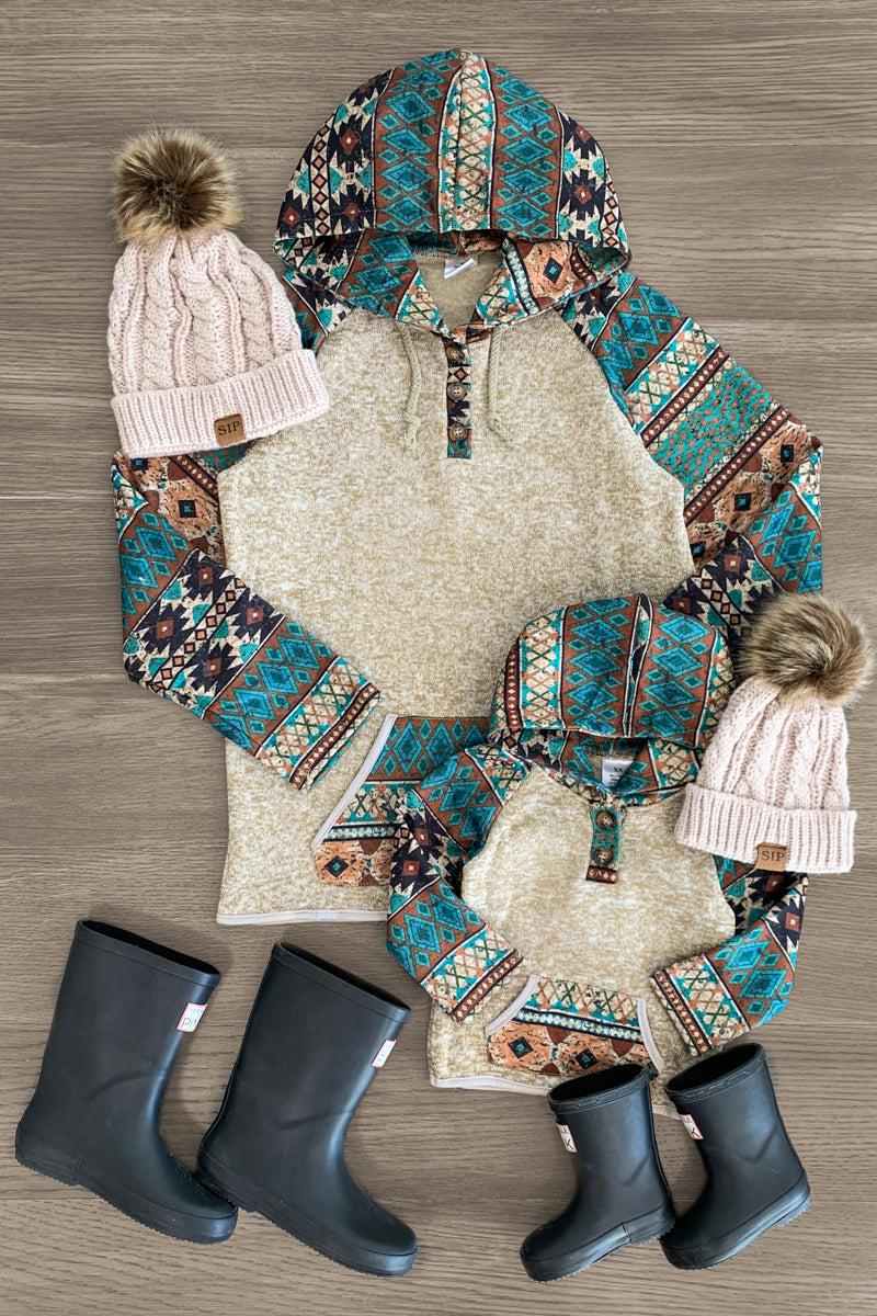 Mom & Me - Tan Southwestern Hoodie - Sparkle in Pink