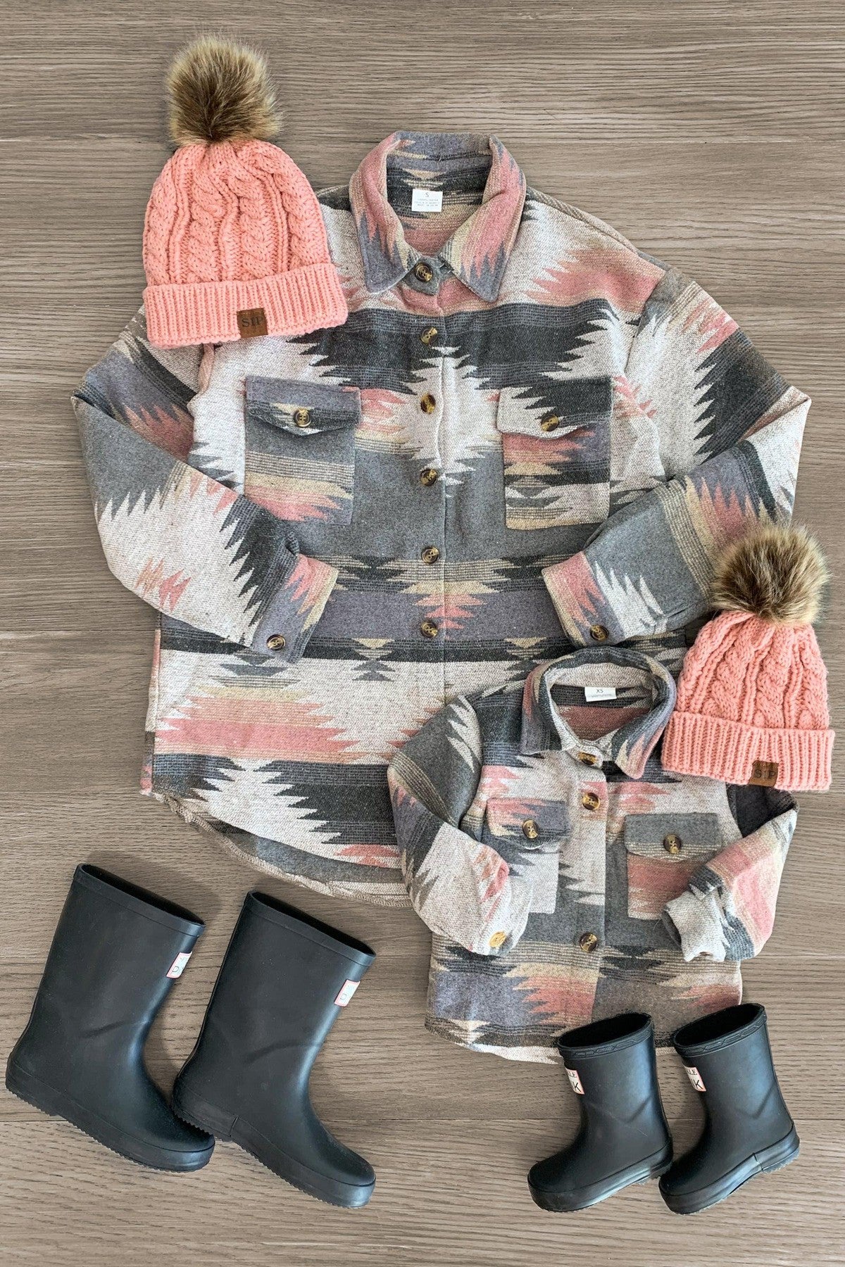 Mom & Me - Gray Southwestern Shacket - Sparkle in Pink