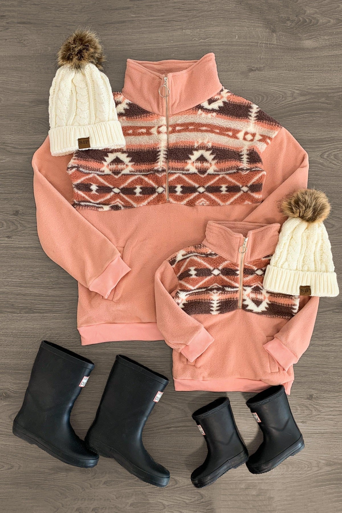 Mom & Me - Pink Southwestern Fleece Pullover - Sparkle in Pink