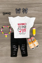 "Warning: I Talk A Lot..." Distressed Legging Set - Sparkle in Pink