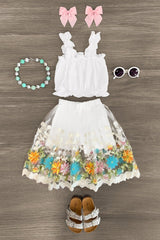 Cream Floral Skort Set - Sparkle in Pink