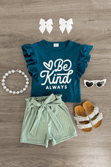 "Be Kind Always" Mint Ribbed Short Set - Sparkle in Pink