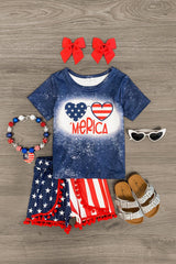 "'Merica" Patriotic Sunnies Pom Pom Short Set Kids Outfit - Sparkle in Pink