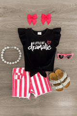 "A Little Bit Dramatic" Stripe Denim Short Set - Sparkle in Pink