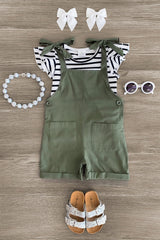 Olive Green Stripe Romper Set - Sparkle in Pink